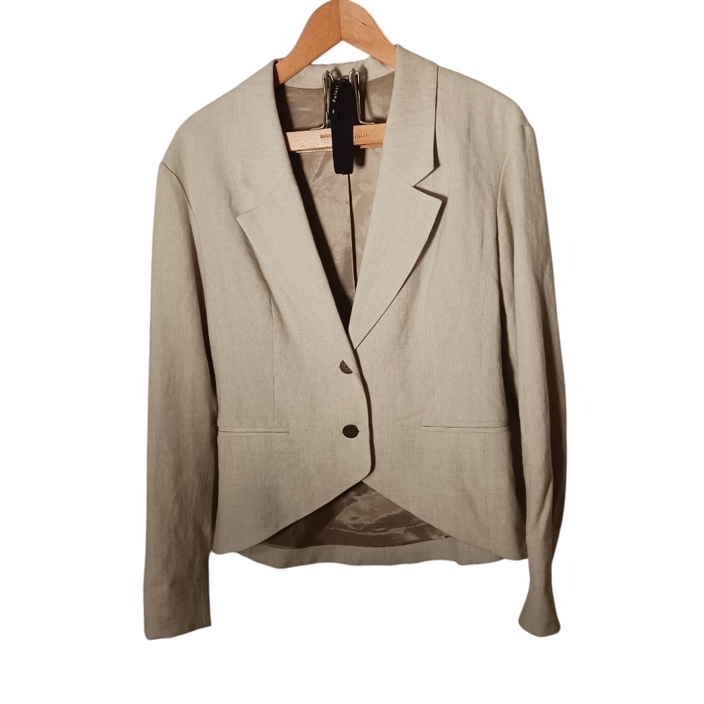 Poleci Linen Blend Slightly High Low Blazer Wet Sand Ladies 6 Made in USA